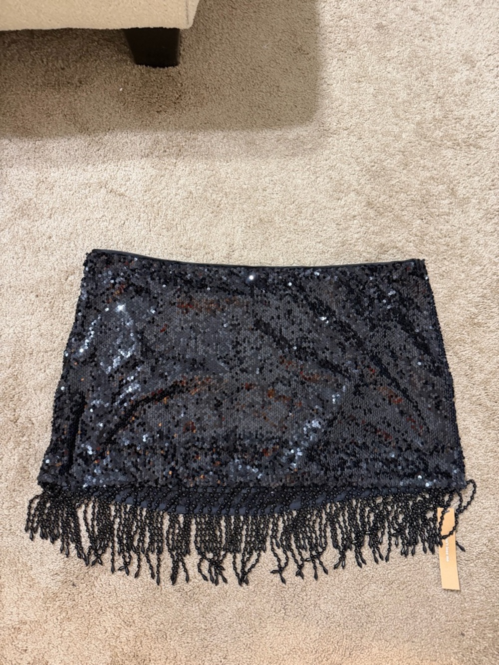 Reformation Black Sequin Fringe Mini Skirt NWT